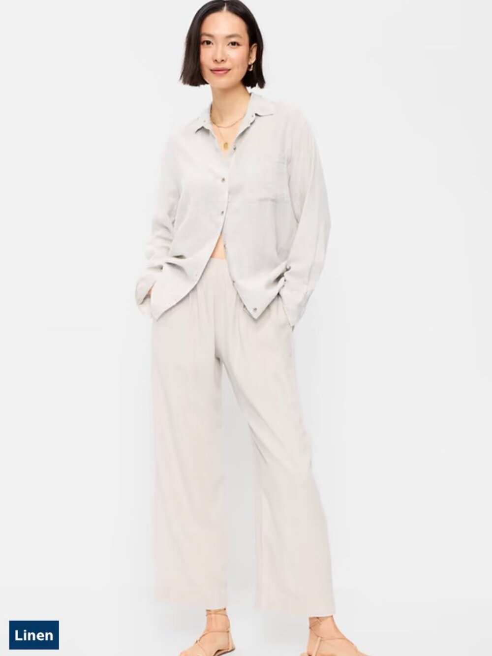 Old Navy High-Waisted Linen-Blend Straight Ankle Pants